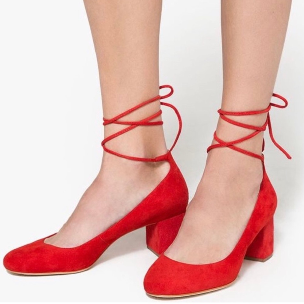 Loeffler Randall Lace Up Suede Block Heels